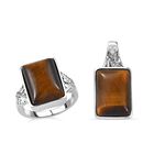 2er Set - Tigerauge Ring und Anh&auml;nger Schmuckset, Edelstahl ca. 17.25 ct