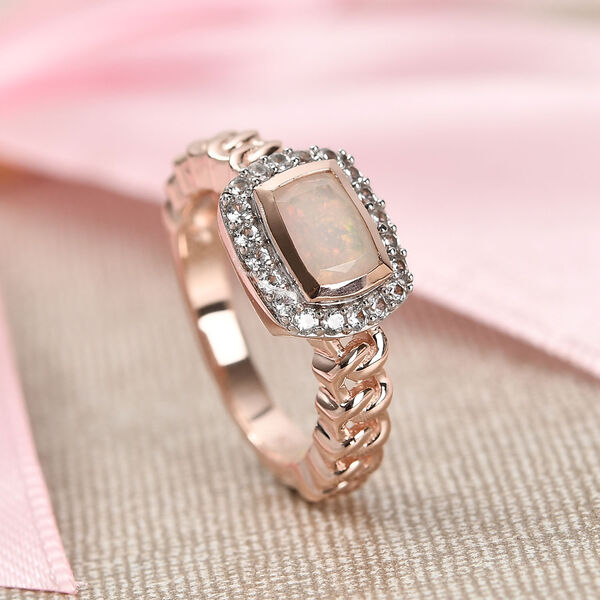 Natürlicher Äthiopischer Opal und Zirkon Ring 925 Silber Roségold-Überzug image number 2