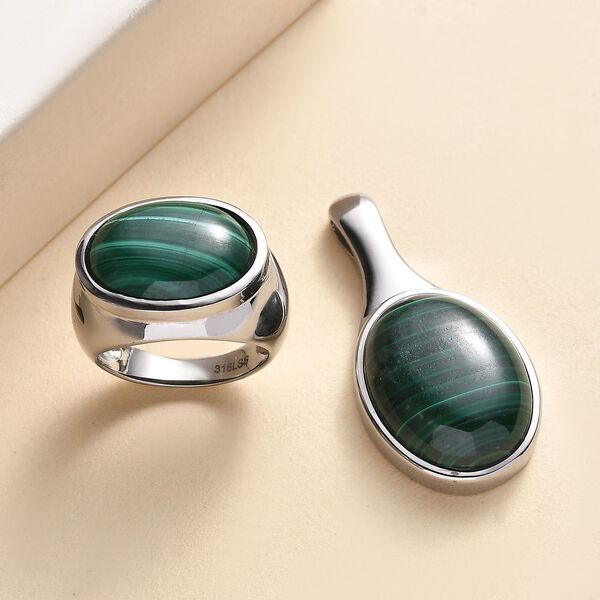 Malachit Schmuckset 316L Edelstahl ca. 30.00 ct image number 2