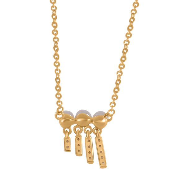 Weiße Muschelkernperle und Zirkonia-Halskette 45cm - 0,11 ct. image number 5