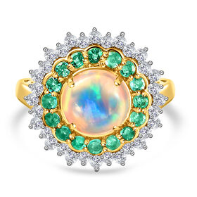 Natürlicher, äthiopischer Opal und Smaragd-Ring - 2,48 ct.