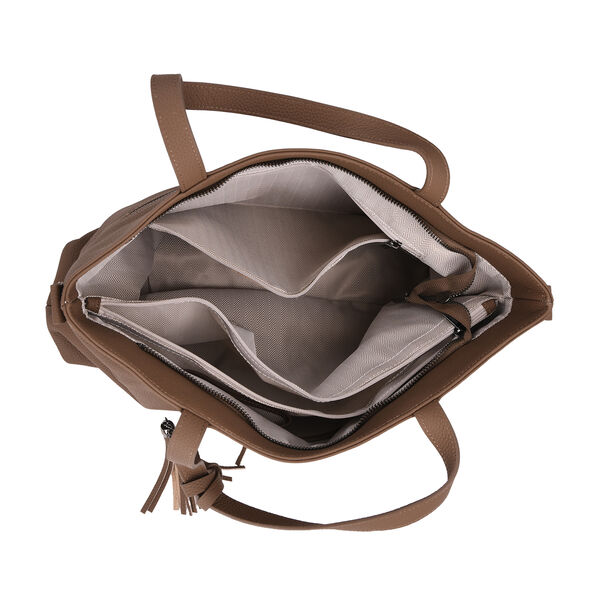 Echtleder-Tote-Bag mit Reißverschlussfach hinten, Doppeltragegriff und Schulterriemen, 35x10x33 cm, Braun image number 4