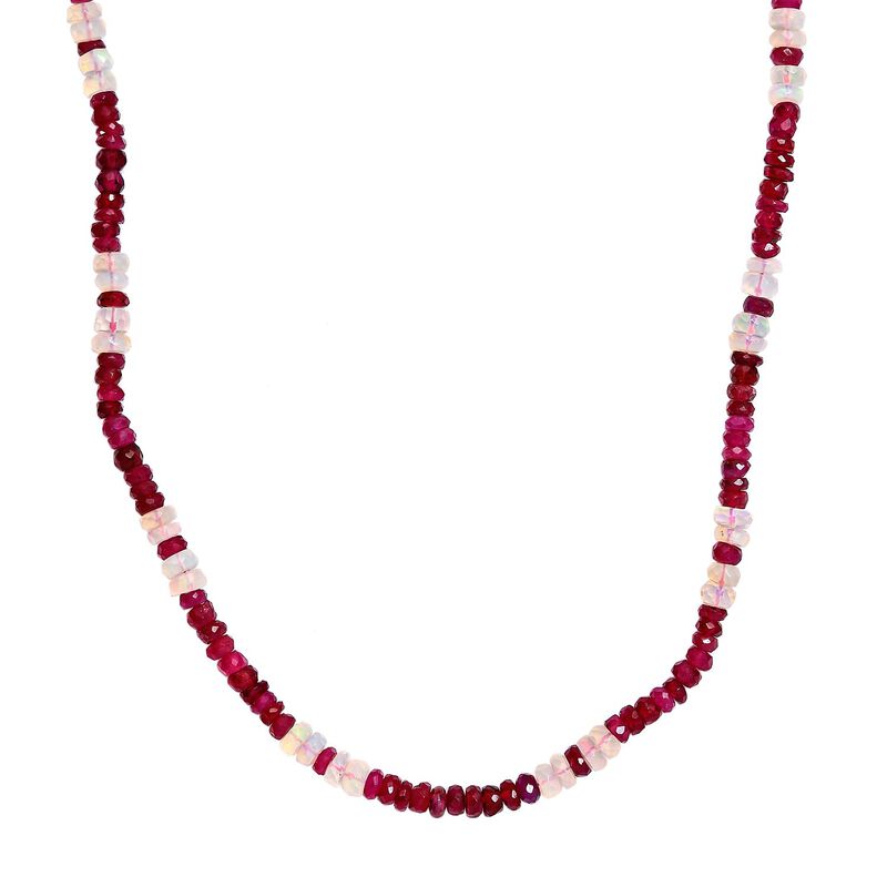 Afrikanischer Rubin (Fissure gefüllt), Natürlicher, äthiopischer Welo Opal Halskette ca. 45 cm 925 Silber rhodiniert ca. 60.40 ct image number 0