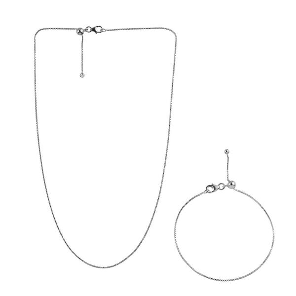 2er-Set Venezianische Box-Kette und Armband, platiniertes Silber image number 0