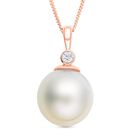Weißer Südseeperlen und Zirkon-Anhänger mit Kette, (12-13 mm),925 Silber rosévergoldet ca. 0,08 ct