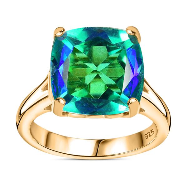 Pfau Quarz Triplette Ring 925 Silber 750 Gelbgold Vermeil (Größe 18.00) ca. 7,48 ct image number 4