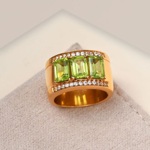 Natürlicher Peridot, weißer Zirkon Ring, Edelstahl vergoldet (Größe 20.00) ca. 3.64 ct image number 1