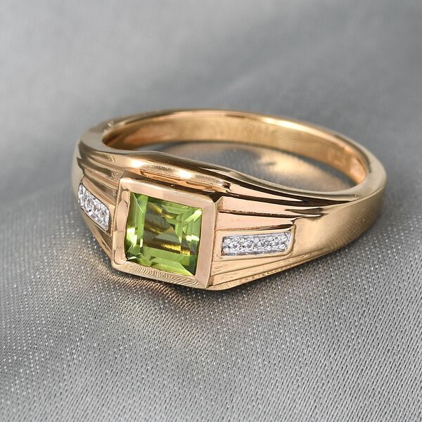 Peridot und Zirkon Herren Ring 925 Silber 585 Vergoldet image number 2