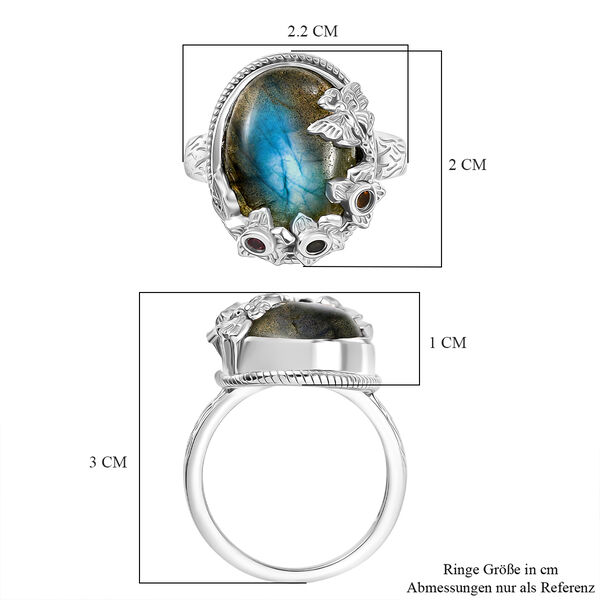 EVER TRUE AAA Labradorit, Mehrfarbig-Turmalin Ring Nickelfreies Messing (Gr&ouml;&szlig;e 17.00) ca. 9,22 ct image number 7