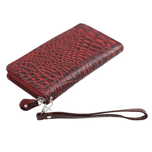 RFID-geschützte Brieftasche aus 100% echtem Leder mit Kroko-Prägung und abnehmbarer Trageschlaufe, Dunkelrot image number 8