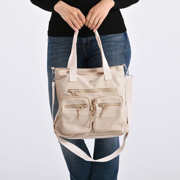 Crossbody-Schultertasche mit Mehrfachfächern, 31x30x14cm, Beige image number 4