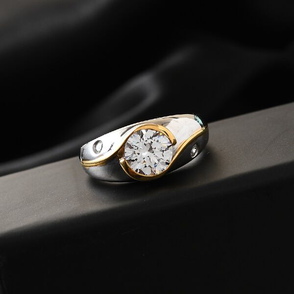 LUSTRO STELLA Hergestellt mit ZIRKONIA Solit&auml;r-Ring 925 Silber zweifarbige &Uuml;berzug image number 2