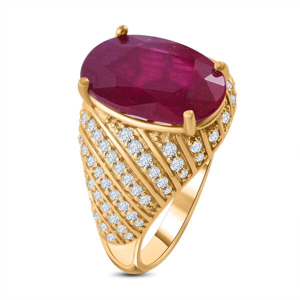 AAA Afrikanischer Rubin (Fissure gefüllt), Weißer Zirkon Ring, 925 Silber Gelbgold Vermeil (Größe 17.00) ca. 11.11 ct image number 2