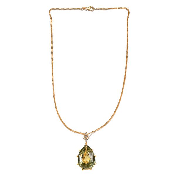 Prasiolith und wei&szlig;er Zirkon Anh&auml;nger mit Kette, 925 Silber vergoldet ca. 50.23 ct image number 4