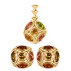 Mosaik der Natur-Mehrfarbig-Turmalin Schmuckset 925 Silber 750 Gelb Vergoldet ca. 2,43 ct.