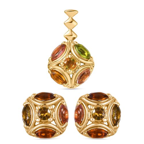 Mosaik der Natur-Mehrfarbig-Turmalin Schmuckset 925 Silber 750 Gelb Vergoldet ca. 2,43 ct. image number 0