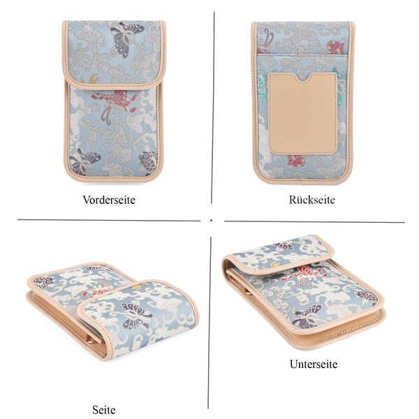 LA MAREY Brokat Handy Umh&auml;ngetasche aus Seide und Echtleder, 12x19x3cm, Hellblau image number 4