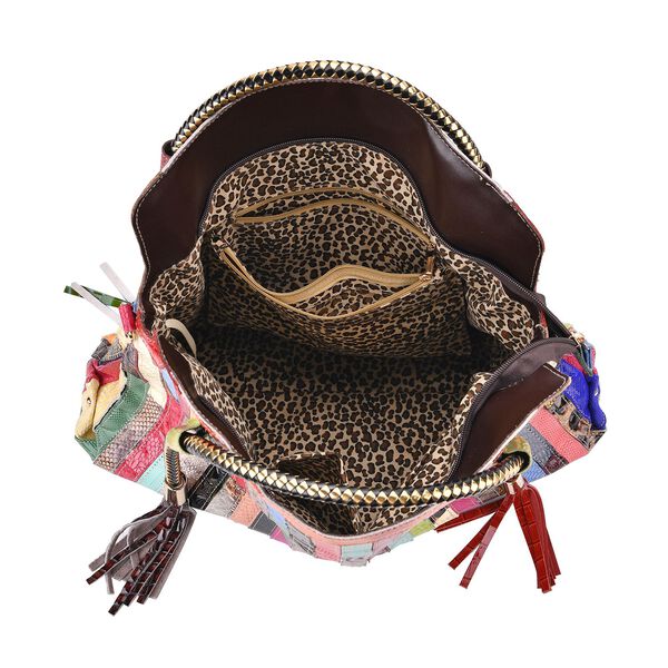 Chaos by Elsie Crossbody-Tasche aus echtem Leder, Multicolor mit glänzender Krokoprägung im Streifenmuster, RFID-Schutz und Mini-Taschenlampe, 42x12x36 cm image number 6