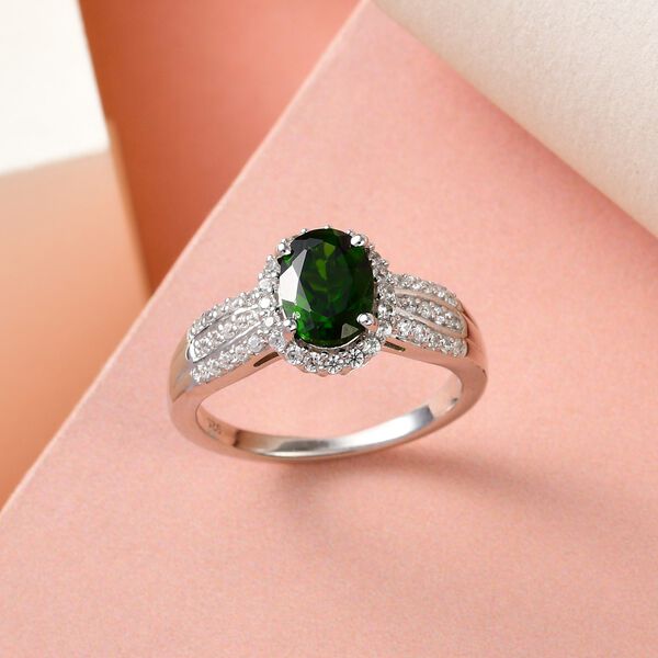 Nat&uuml;rlicher Chromdiopsid und wei&szlig;er Zirkon-Ring, 925 Silber platiniert (Gr&ouml;&szlig;e 18.00) ca. 1.75 ct image number 2