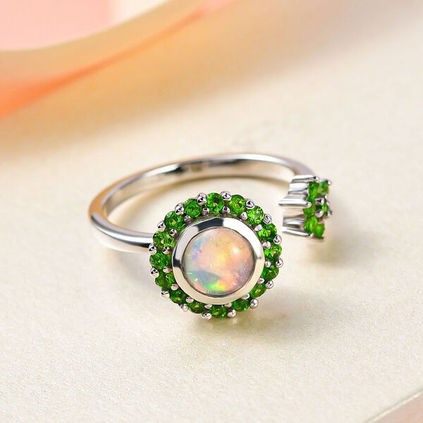 Nat&uuml;rlicher, &auml;thiopischer Welo Opal und nat&uuml;rlicher Chromdiopsid-Ring, 925 Silber platiniert  ca. 0,96 ct image number 2