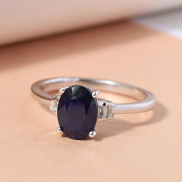 Masoala Saphir und Zirkon-Ring, 925 Silber platiniert, 1,98 ct. image number 2