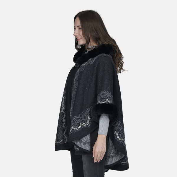 TAMSY - Designer Kunstfell Ruana, Schwarz image number 3