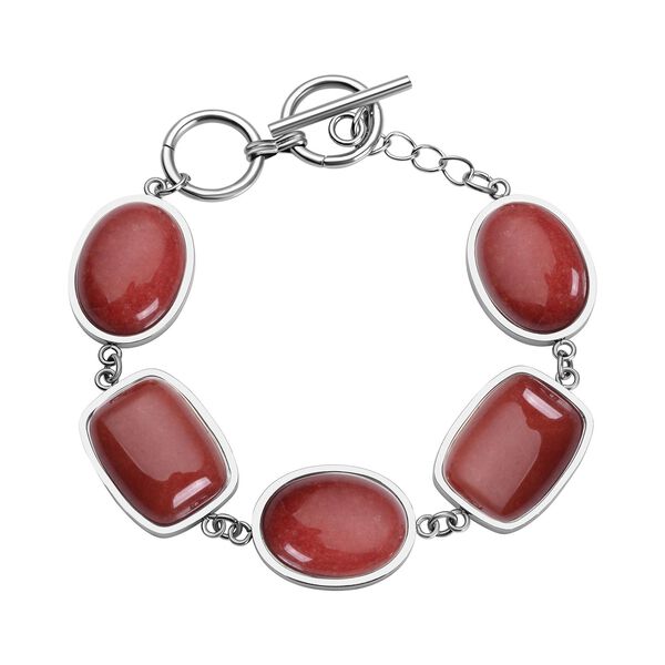 Rotes Achat-Armband, ca. 19 cm, Edelstahl ca. 80.00 ct