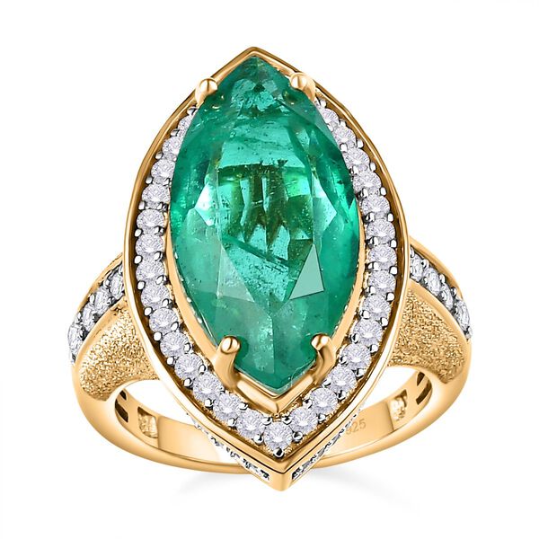 Smaragd-Quarz-Triplette, wei&szlig;er Zirkon Ring, 925 Silber Gelbgold Vermeil (Gr&ouml;&szlig;e 17.00) ca. 9.39 ct image number 4