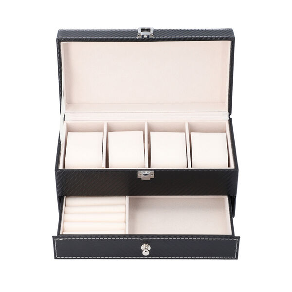 2-lagige Schmuckschatulle mit Uhrenhalter, Schwarz image number 4