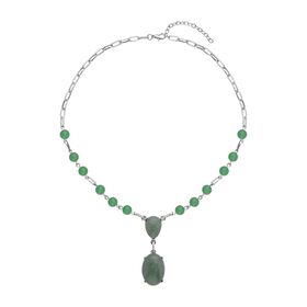 Grünes Aventurin Collier, ca. 45 cm, silberfarben ca. 70.00 ct