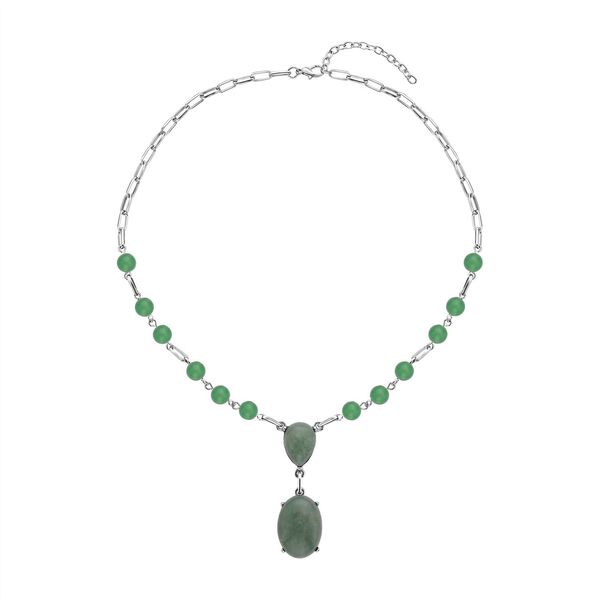 Grünes Aventurin Collier, ca. 45 cm, silberfarben ca. 70.00 ct image number 0