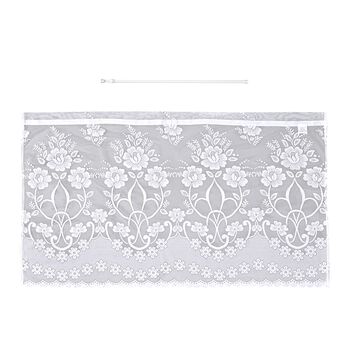 Gardinen mit verstellbarer Metallstange, gestrickter Stoff, 145x90cm, gewebt, wei&szlig;, Gro&szlig;e Blumen