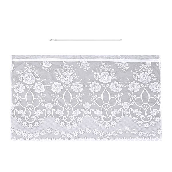 Gardinen mit verstellbarer Metallstange, gestrickter Stoff, 145x90cm, gewebt, wei&szlig;, Gro&szlig;e Blumen