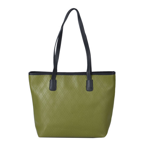 Moderne Handtasche aus naturfreundlichem Kunstleder, Karomuster, Grün image number 0