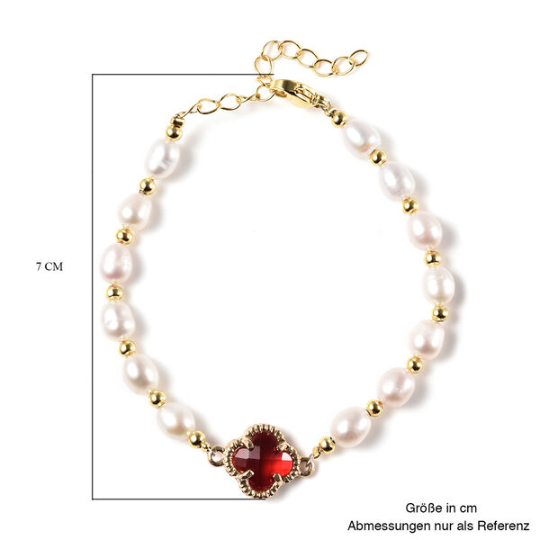 Wei&szlig;e S&uuml;&szlig;wasserzucht Perle und Rot Glas Armband ca. 20 cm goldfarben image number 4