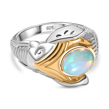 AA Nat&uuml;rlicher, &auml;thiopischer Welo Opal Ring 925 Silber Rhodiniert und 750 Gelbgold Vermeil (Gr&ouml;&szlig;e 18.00) ca. 1,19 ct