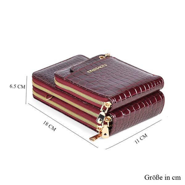 PASSAGE Crossbody Tasche aus PU-Lackleder mit Krokoprägung und RFID-Schutz, 18x7x11 cm, Bordeaux image number 7