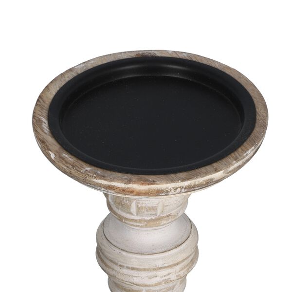 Set aus 2 antiken geschnitzten Holzkerzenhaltern mit quadratischem Ständer, 23cm, Altweiß image number 4