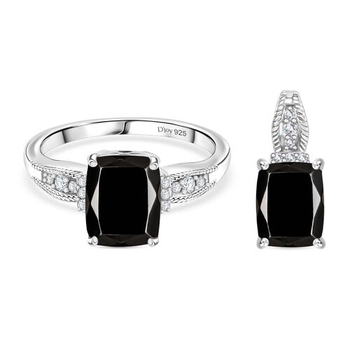 2er Set - D'Joy Elite Shungit Ring und Anhänger, 925 Silber platiniert (Größe 17.00) ca. 1.82 ct image number 0
