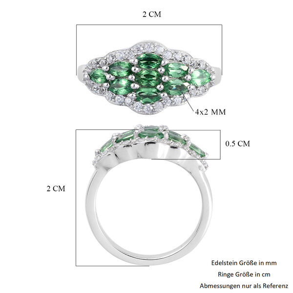 Tsavorit Granat und Zirkon Cluster Ring 925 Silber Platin-Überzug image number 6