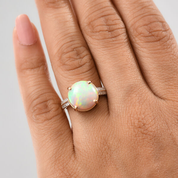 LUXURIANT DIAMOND- AAA Natürlicher, äthiopischer Welo Opal und Labor Diamant Ring in 375 Gold - 3,82 ct. image number 2