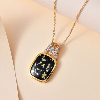 Goldenite und Zirkon Anh&auml;nger mit 45cm Kette - 8,16 ct.