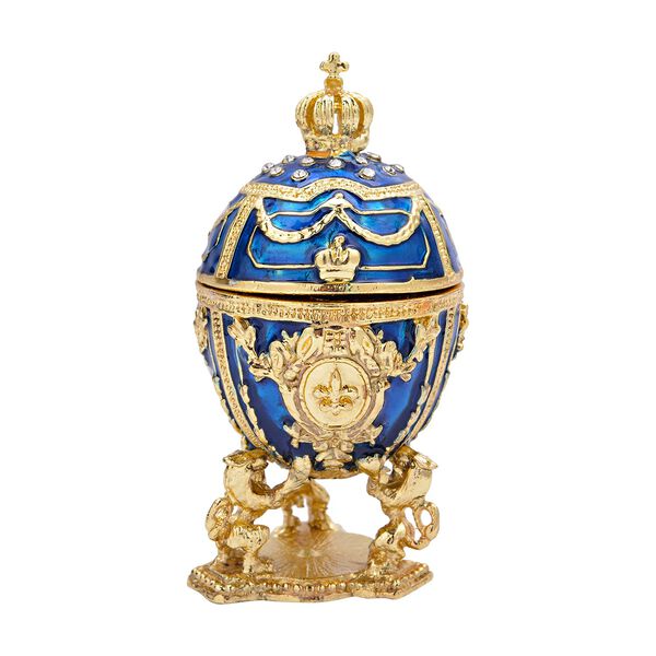 Tablettend&ouml;schen mit wei&szlig;en Kristallen, emailliert, blau, 4x7,5 cm, klein, Ei