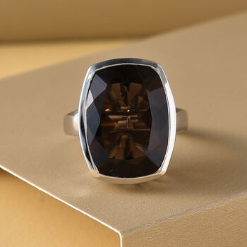 Rauchquarz-Ring, 925 Silber platiniert  ca. 13,18 ct
