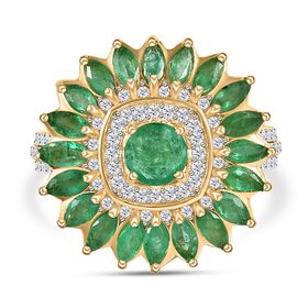Kagem Sambischer Smaragd Ring, 925 Silber Gelbgold Vermeil, (Größe 17.00) ca. 2.45 ct