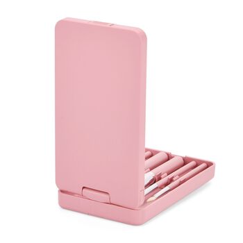 5-teiliges Reise-Makeup-Pinselset mit Spiegel, 16x8,9x2,6cm, rosa