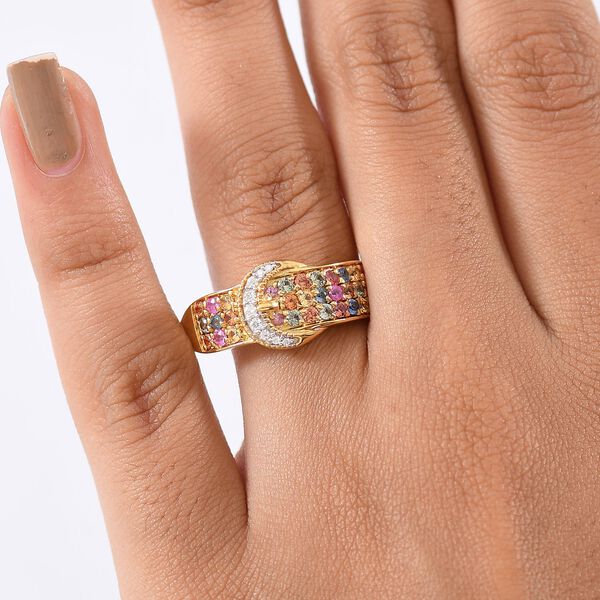 D'Joy AA Mehrfarbiger Saphir Ring 925 Silber 750 Gelbgold Vermeil (Gr&ouml;&szlig;e 19.00) ca. 1.08 ct image number 3