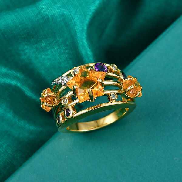 GP - Serra Gaucha Citrin, Afrikanischer Amethyst Ring 925 Silber 750 Gelbgold Vermeil (Gr&ouml;&szlig;e 20.00) ca. 5.32 ct image number 2