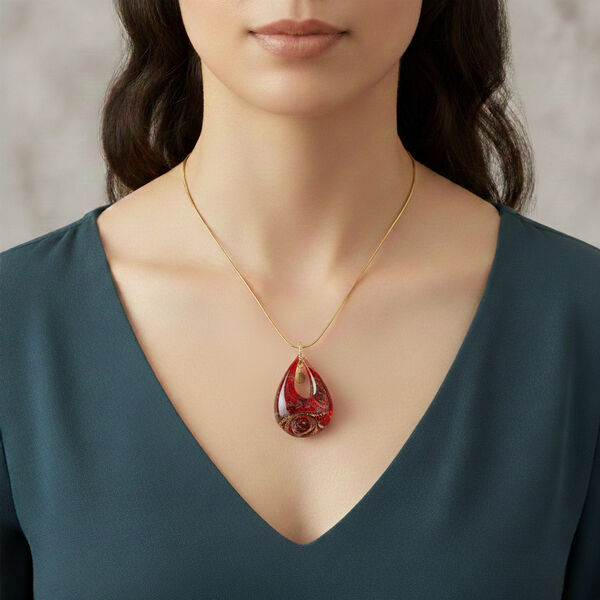 IL MURANO DI FRANCESCA - Rotes DROP Anh&auml;nger 925 Silber 750 Gelb Vergoldet image number 1