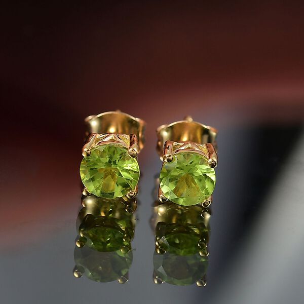 Natürliche Peridot Ohrringe, 925 Silber vergoldet - 1,30 ct. image number 2